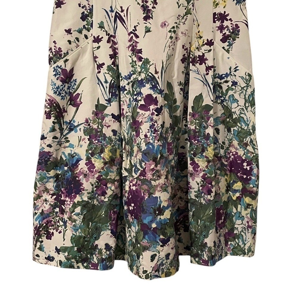 Lauren Ralph Lauren White Multicolor Floral Summer Pleated‎ A-Line Dress Size 12 - Picture 3 of 8